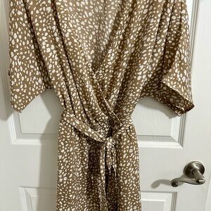 Tan and White Jumpsuit with Wrap-Style Design